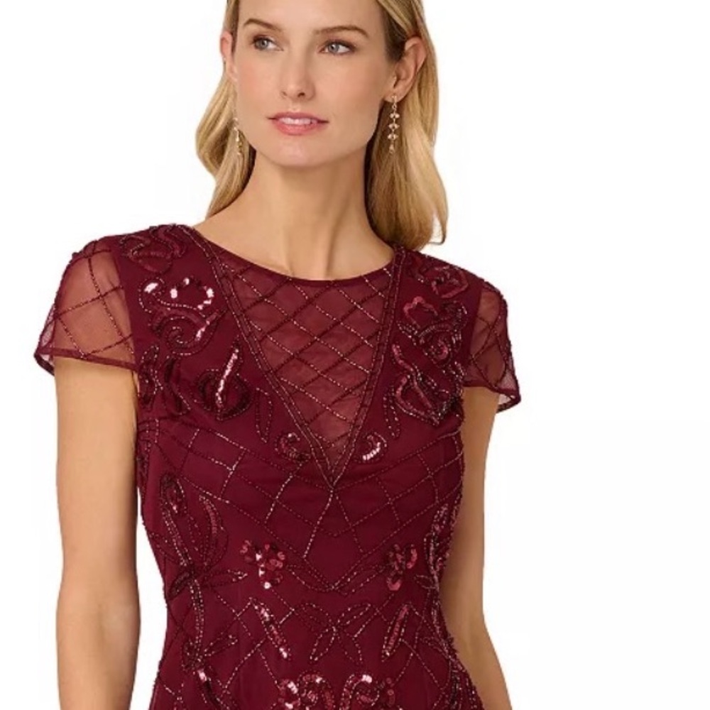 Adrianna Papell Burgundy Embellished Dress